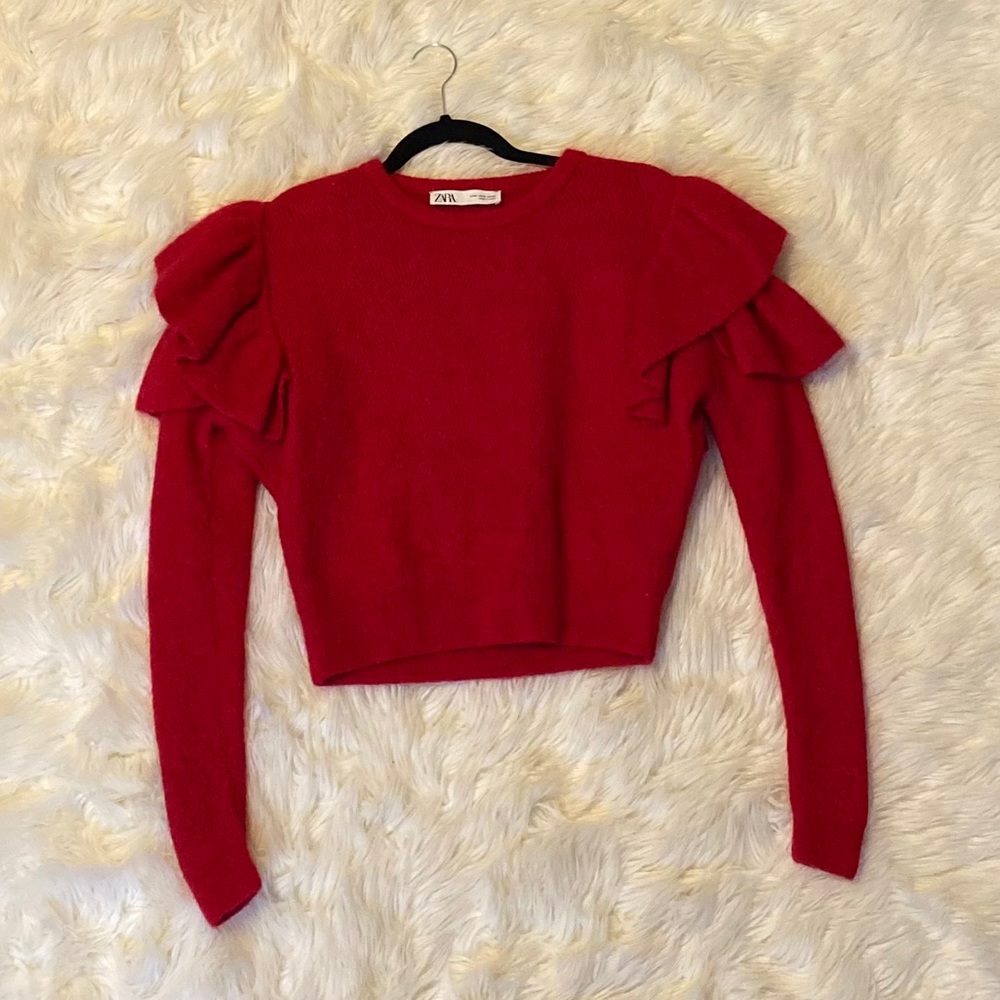 Zara red puffy sleeve sweater